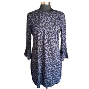 Old Navy Charcoal & Black Animal Print Sheath Dress Sz MED Bell Cuff Knit Office